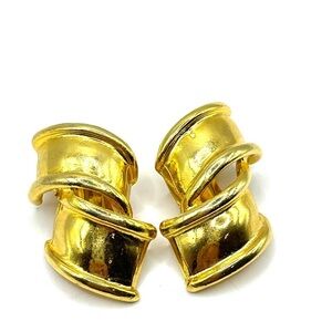 Gold Tone Sculptural Textured Large Clip on Earrings Made in the USA